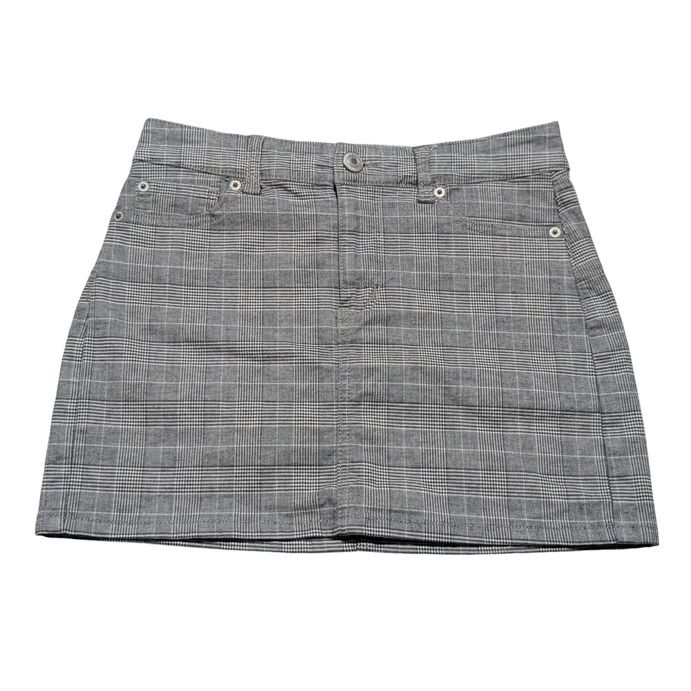 American Eagle Skirt Womens 0 Grey Glen Plaid Mini Super Stretch Denim Pencil 90